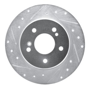 Chrysler CrossFIRE Brake Rotor (1) - Rear Left - R1 Concepts - Drilled & Slotted - Silver - `87-`15